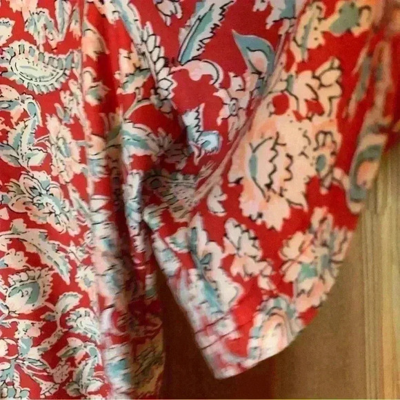 HOCOSIT Women's Floral Print Short Ruffle Sleeve Pleated Front V Neck - Picture 8 of 15